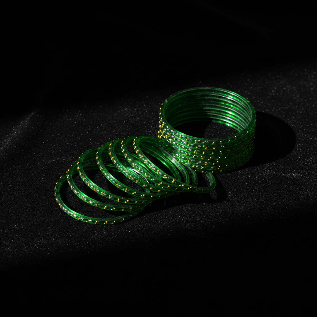 Dark green bangles on black velvet