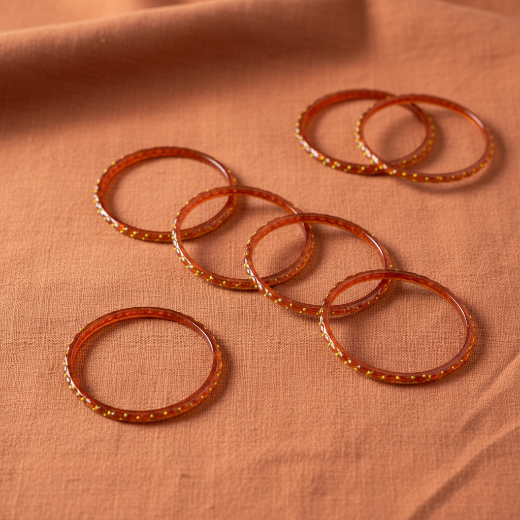 Rust bangles on terracotta background