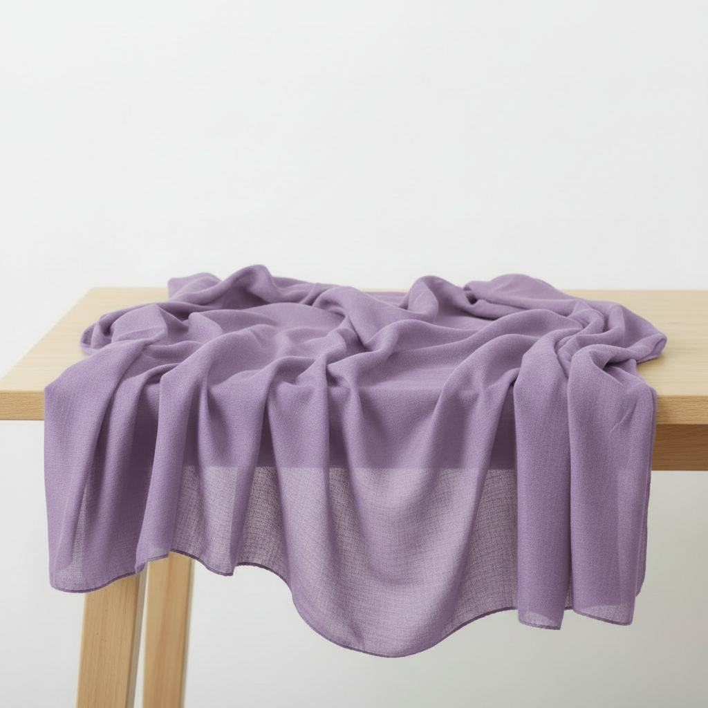 Lavender Plain Modal Scarf draped over a wooden bench