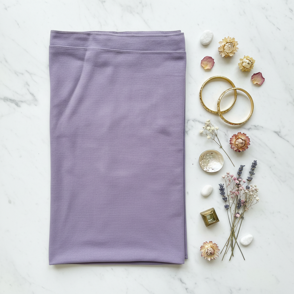 Lavender Plain Modal Scarf styled with decor on marble
