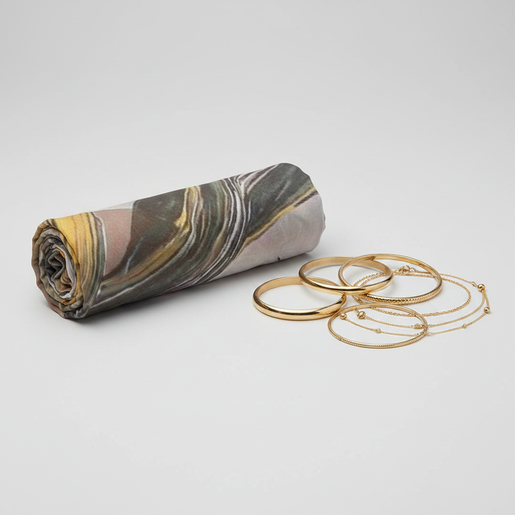 Multicolor Modal Scarf rolled with gold bangles