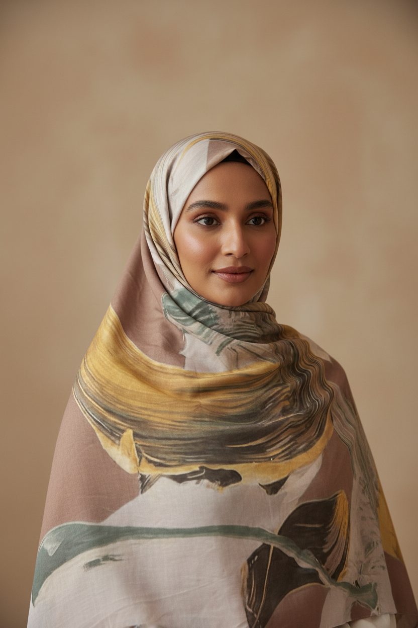 Multicolor Modal Scarf worn as hijab