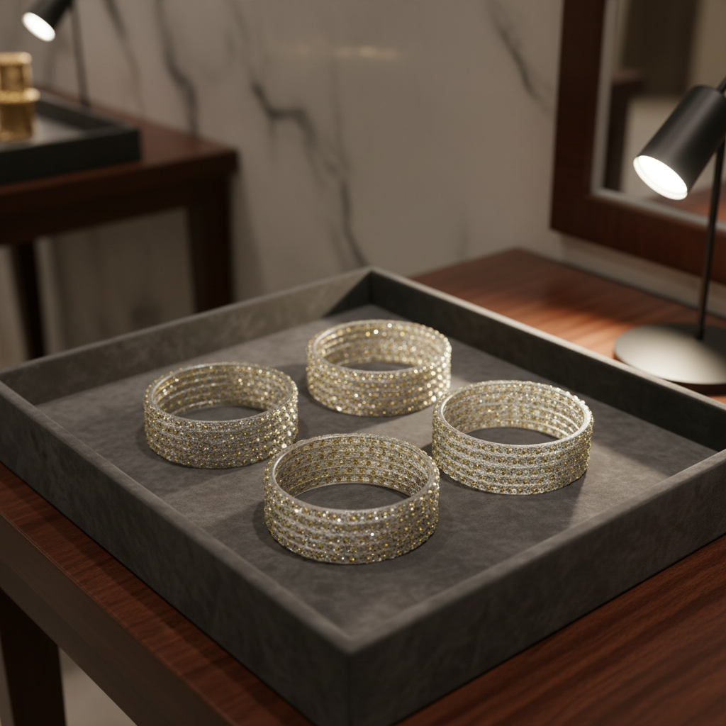Light grey bangles on velvet jewelry tray