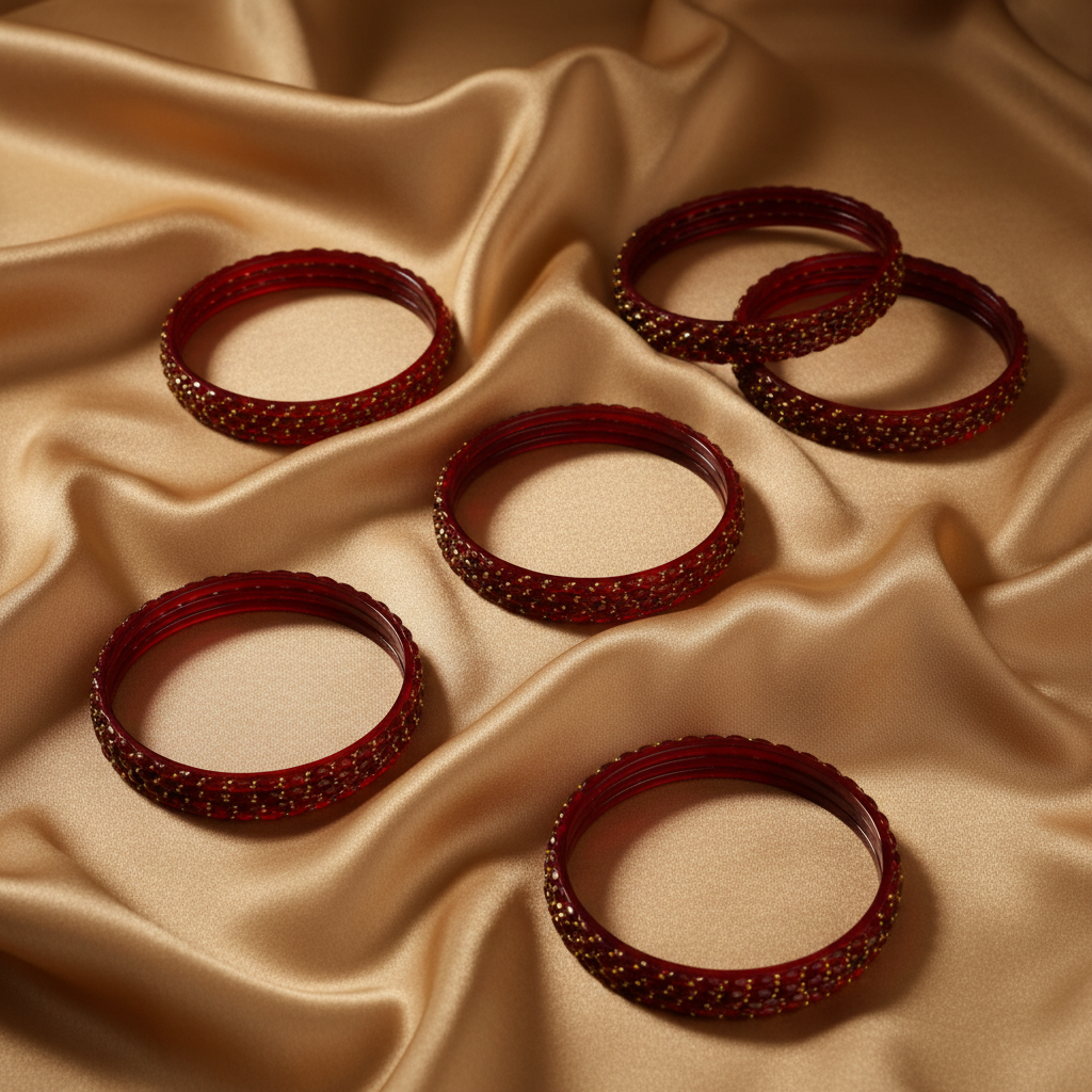 Red bangles on gold champagne background