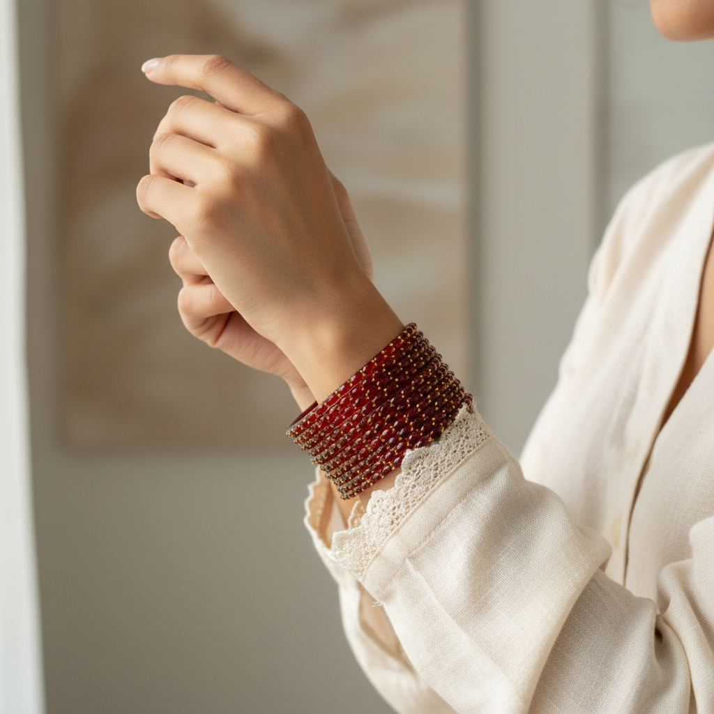 Red bangles worn on wrist