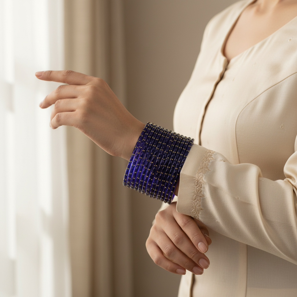 Purple bangles worn on wrist