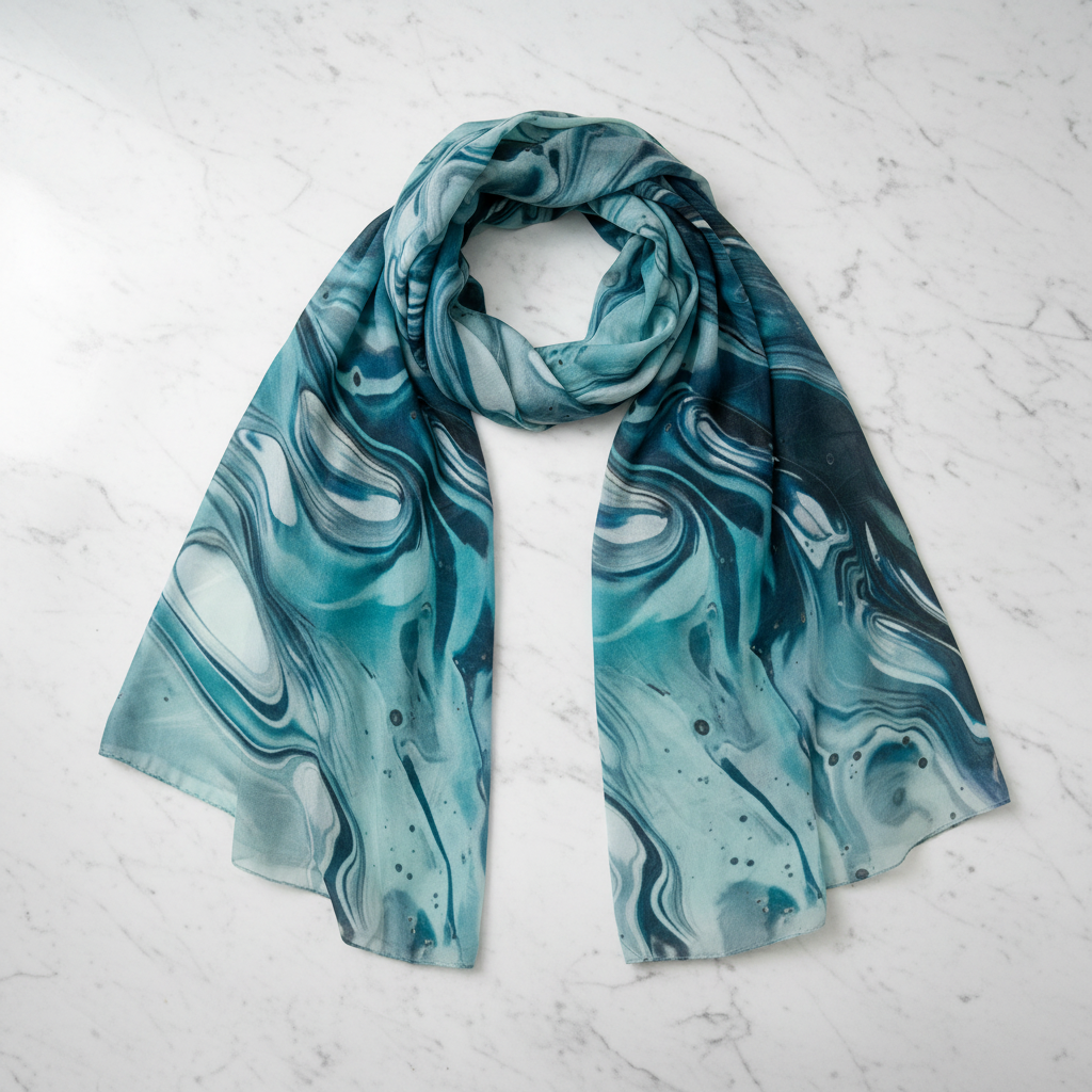 Multicolor Blue Modal Scarf - Flat Lay