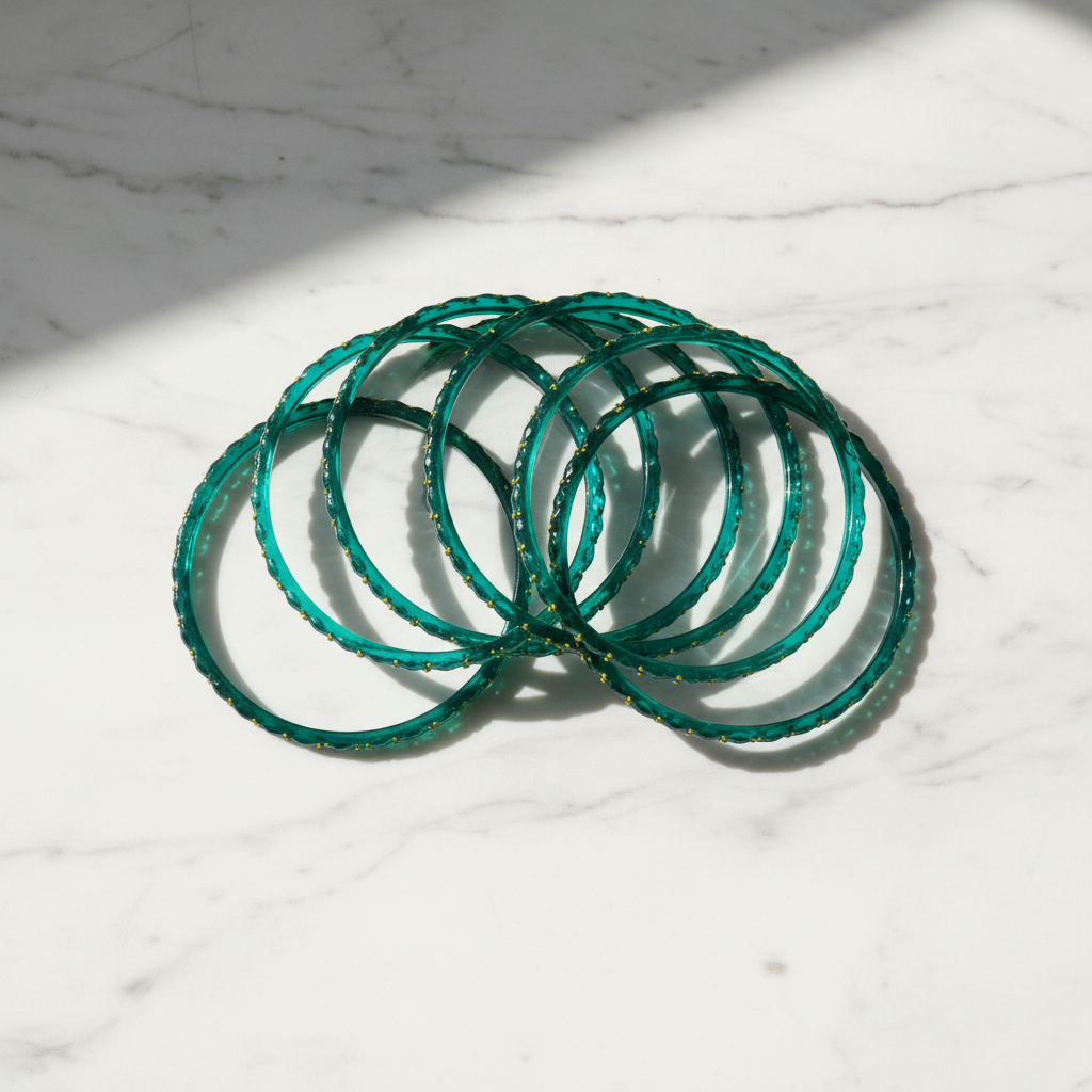 Dark seafoam green bangles marble flat lay