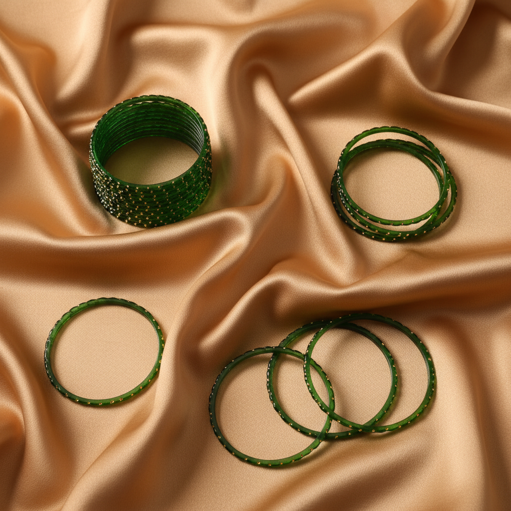 Green bangles on gold champagne background