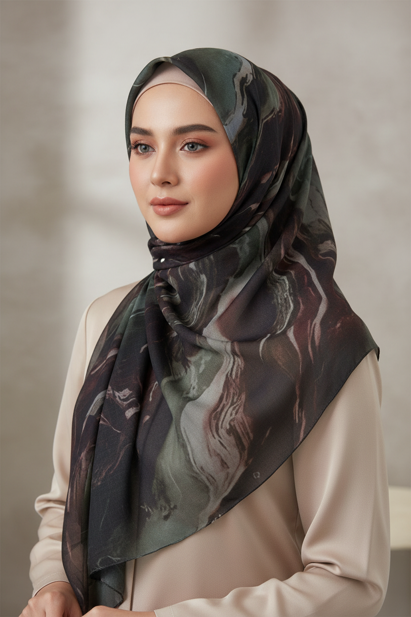 Dark Multicolor Modal Scarf worn as hijab