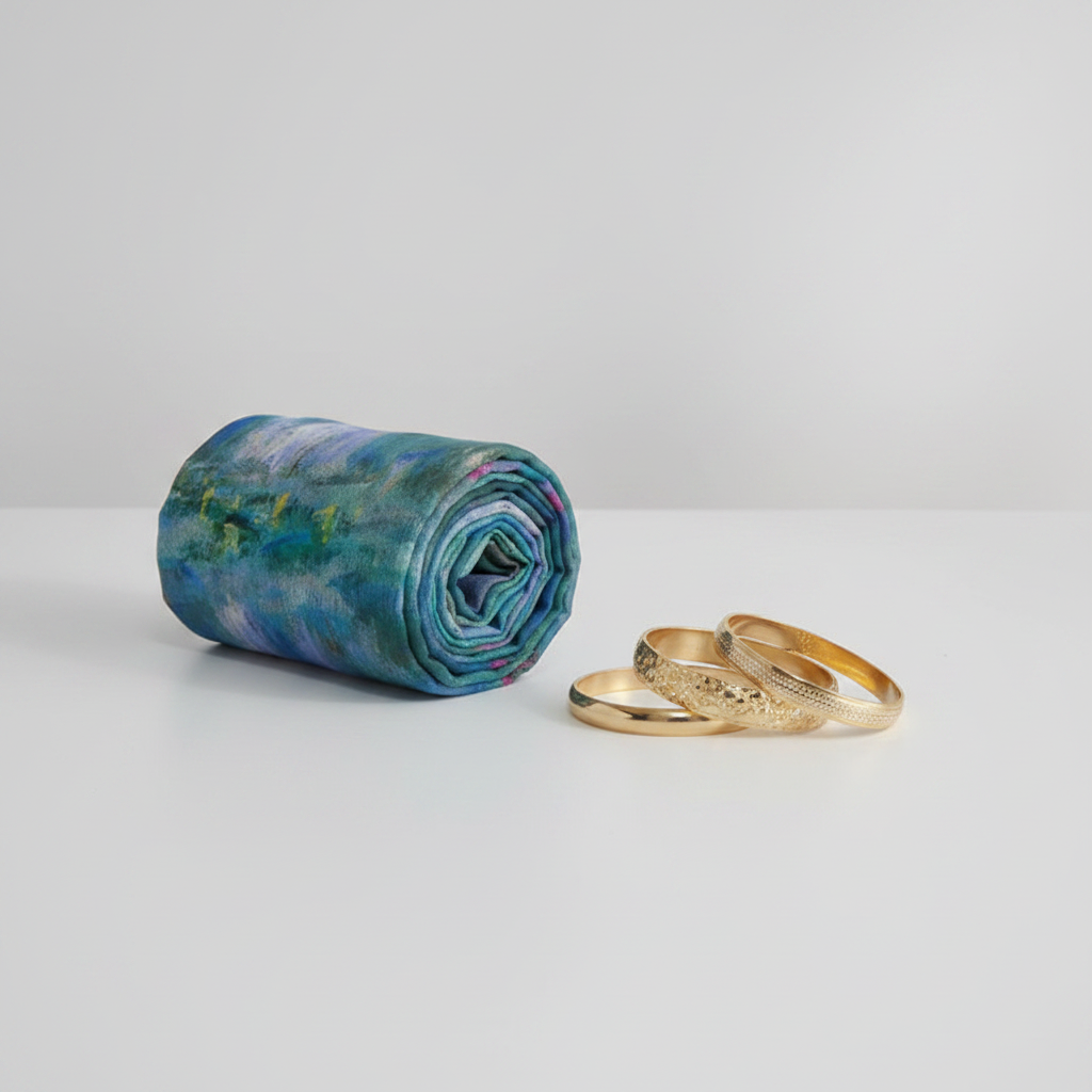Floral Modal Scarf rolled with gold bangles