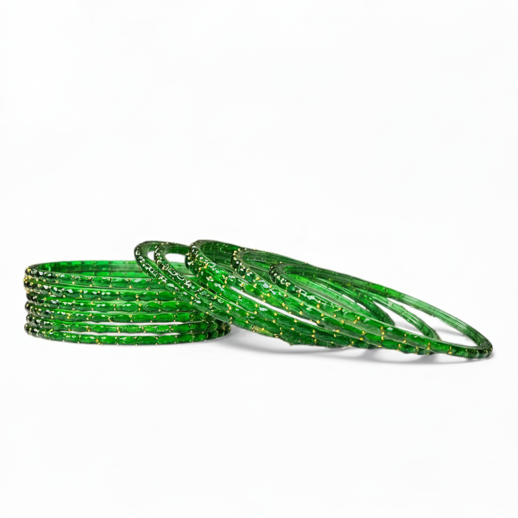 Green bangles on white background