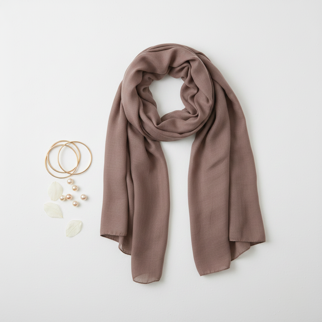 Brown plain modal scarf flat lay with gold bangles