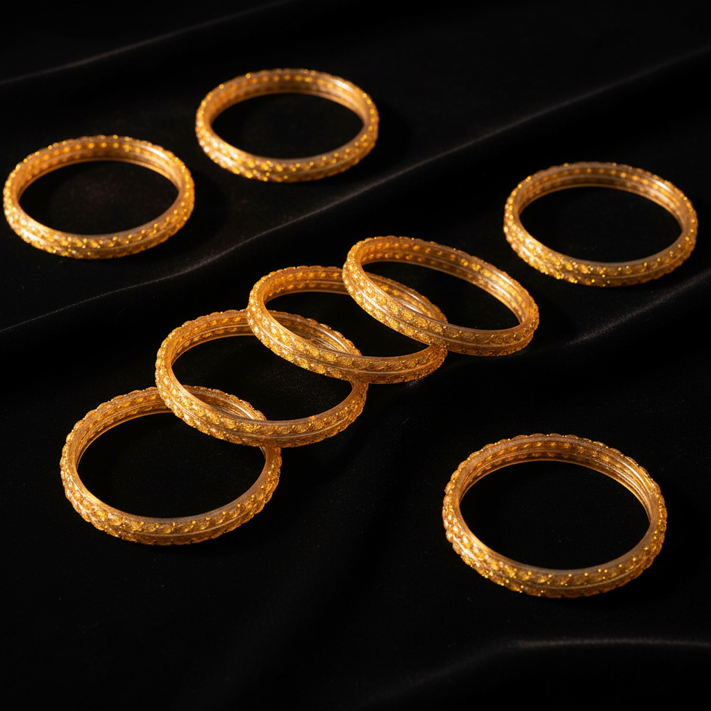 Golden yellow bangles on black velvet